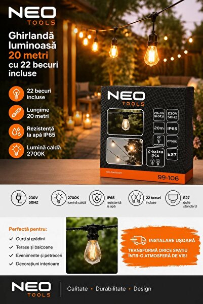 Generic Brand Ghirlandă Luminoasă Decorativă pentru Terasă și Grădină NEO Too...