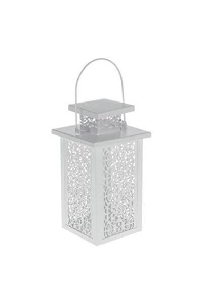 OEM Felinar Decorativ Metalic Alb Model cu Maner 12.5x12.5x23.5cm