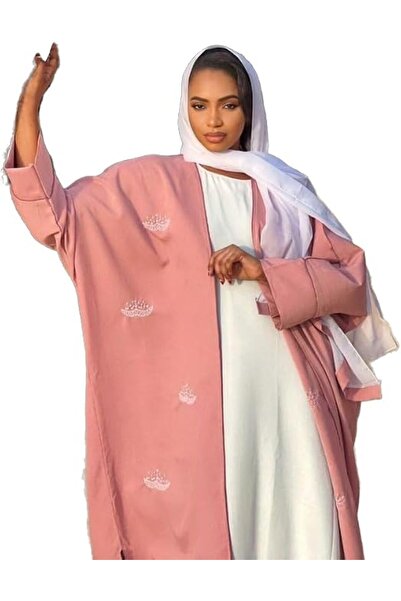 Generic Abaya Dieynaba – Elegant Pastel Pink Three-Piece Set with Crown Embro...