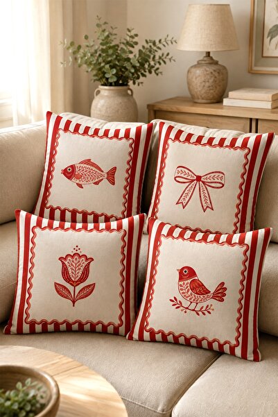 EVPANYA Minimalist Characters Patterned 4-Piece Throw Pillow Cover Set