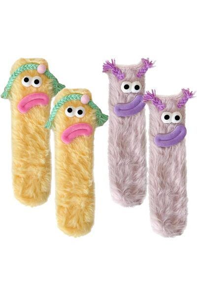 GENERAL 2 PCS Warm Fuzzy Socks for Women, Plush Fluffy Cartoon Novelty Socks,...