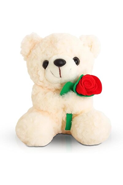 KASTWAVE 25CM White Rose Bear Plush Toy – Soft Cuddly Stuffed Animal with Red...