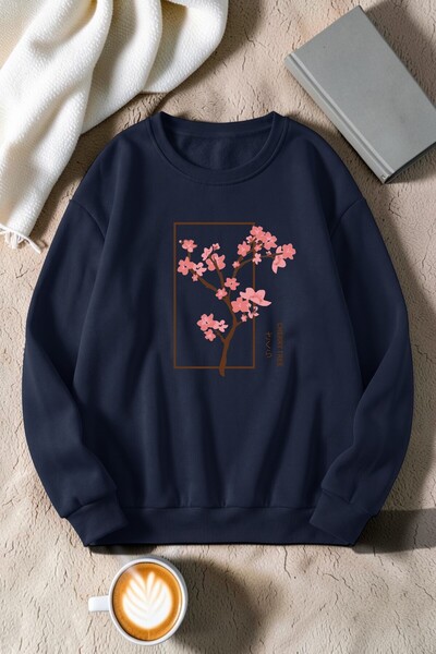 uyguntarz Unisex Cherry Tree Printed Crew Neck Sweatshirt