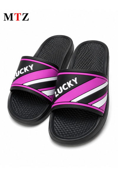 mtz Women's LUCKY Color Block Slide Sandals, Open Toe Slip-On Slippers with W...