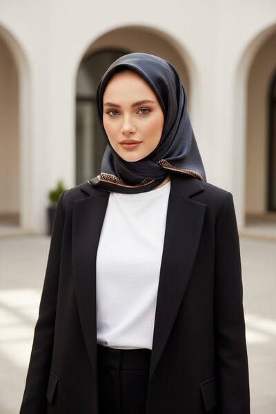 Vissona 100% twill baroque pattern black color 90x90 scarf sewing method: han...