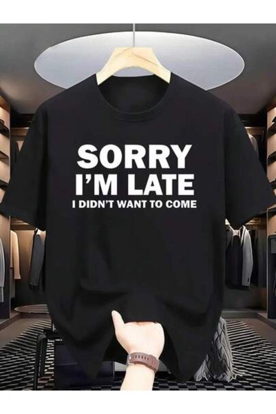 2BIR 1 قطعة تي شيرت نسائي بتصميم مرح عليه عبارة Sorry Im Late، قطن 180 جرام ل...