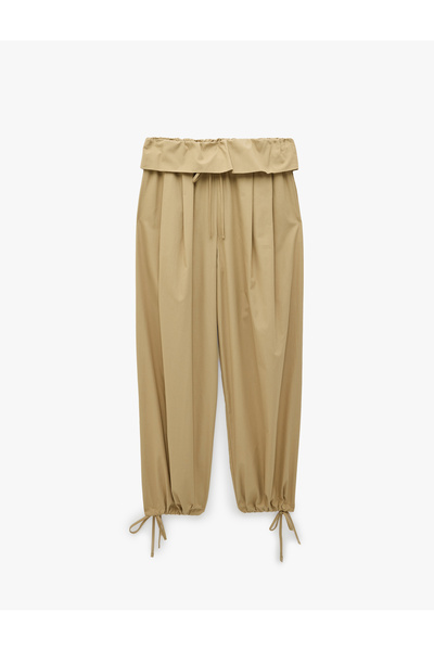 Koton Beli Lace-Up Fold Detailed Balloon Form Poplin Harem Pants