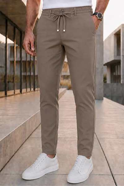 Ser Joven Men's Mink Relaxed Fit Elastic Waist Lace-Up Side Pocket Jogger Fab...