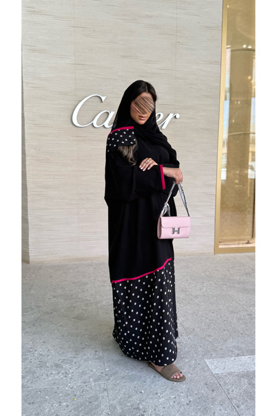 dar laha abaya Abaya D50121 - Made from Crepe Kobra Fabric with Chiffon, Whit...