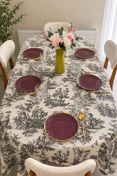 Çeyiz Diyarı Ocean Printed Rectangular Tablecloth 160X220 cm Anthracite