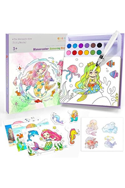 TERRIFI Mermaid Watercolor Note Pads for Kids, 12 Colors 3-in-1 Paint Set wit...