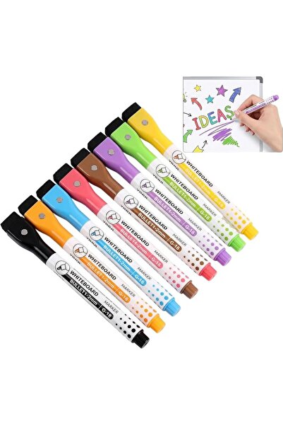ToolHouse Magnetic Dry Erase Markers 8 Colors, Fine Tip Whiteboard Markers wi...