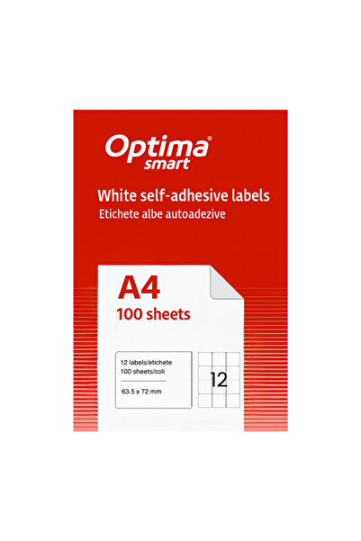 Optima Self-Adhesive White Labels 12/A4, 63.5 X 72 Mm, 100 Sheets/Top, Smart ...