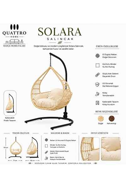 QUATTRO HOME Solara Rattan Bahçe Ve Balkon Salıncağı