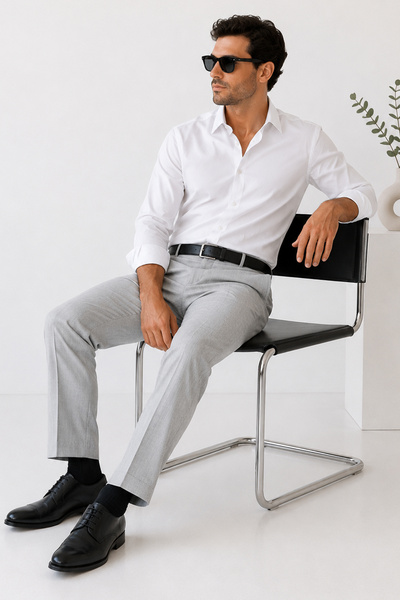Varetta Men's Cloud Gray Lycra Fabric Trousers Classic Straight Cut Weighted ...
