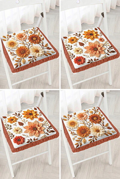 Realhomes Autumn Flower and Leaf Patterned 4-Piece Fringed Zippered Chair Cus...