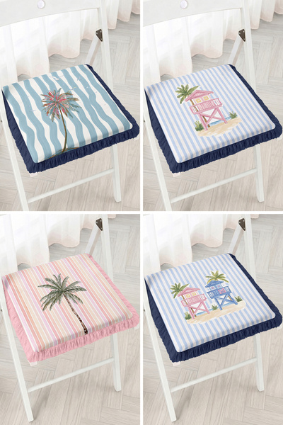 Realhomes Tropical Palm and Beach Cottage Patterned Striped 4-Piece Fringed Z...
