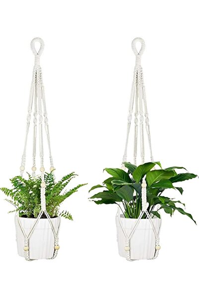 X SPRING Plant Hangers, Macrame Handmade Cotton Rope, Extra Long with Beads, ...