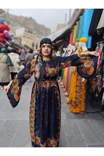 Yöresel Etnik Elbise Mardin %100 Doğal Pamuklu Renk-Lacivert Özel Üretim!
