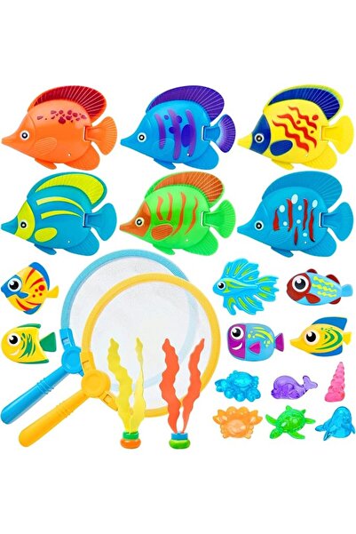 Yelajoy 22 Pcs Pool Toys for Kids, Dive and Grab Fishing Game Set, Bath Swimm...