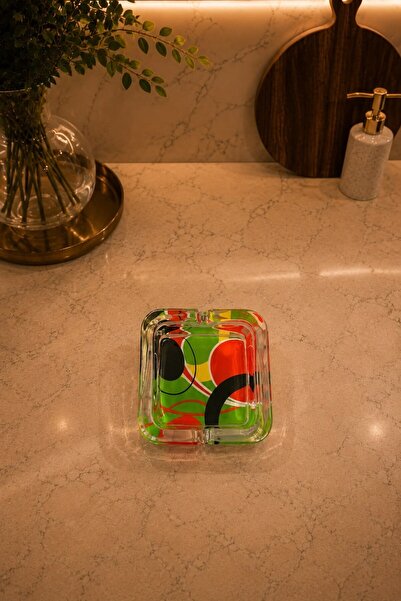 Raneel Kazançlı Alışveriş Transparent Thick Glass Square Ashtray Yellow