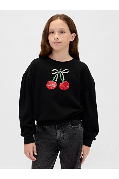 GAP Kids Gap Girls' Cherry and Ribbon Sequin Crew Neck Sweatshirt 6-16 Years ...