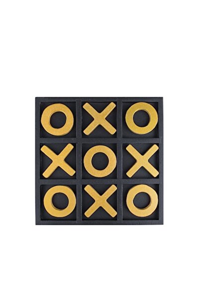 OEM Decoratiune de Masa din Lemn Masiv, Joc X si O, Negru Auriu 20x2x20cm - 1...