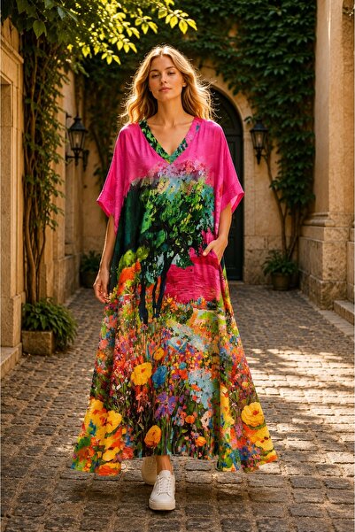 Fashimo Rochie maxi cu maneca tip fluture si buzunare cod ES11844