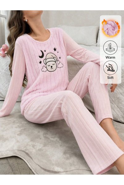 Mios Moda Purple Hello Winter Patterned Women's Plush Pajama Set