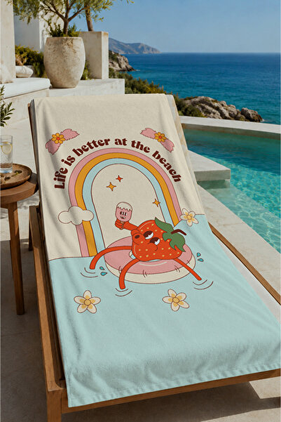 Evmila Krem Life Is Better at the Beach Rainbow Patterned 70X150 Beach Towel ...