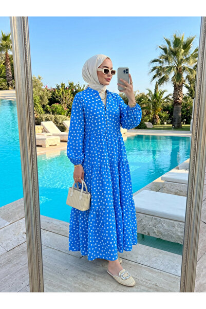 Kirazca Butik Women's Polka Dot Layered Hijab Dress (Unlined)