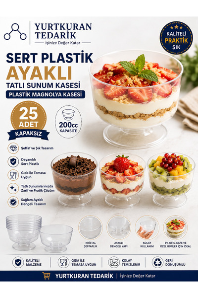 YURTKURAN TEDARİK SERT PLASTİK TATLI SUNUM KASESİ , MAGNOLYA KASESİ 25 ADET