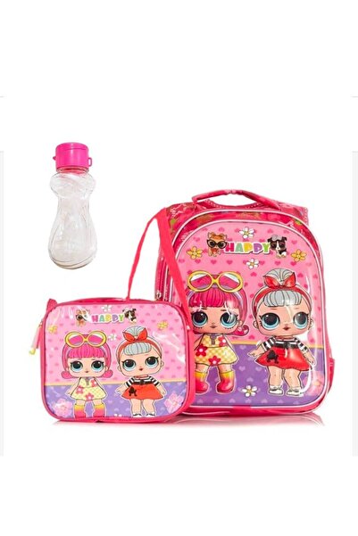 miço kids Lol Doll Printed 3-Compartment School Bag + Lunch Box + Water Bottle
