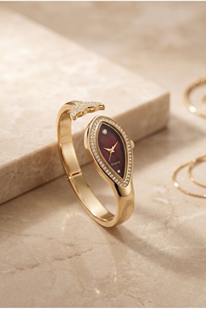 KLISHE Serena Goldfish Women's Steel Watch Gold Color & Burgundy Dial Clamshe...