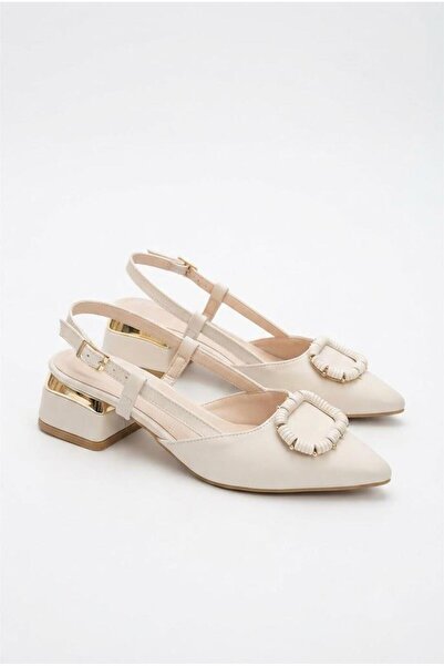 fort 2058-103 4 cm Low Heeled Women's Shoes with Satin Buckle Accessories