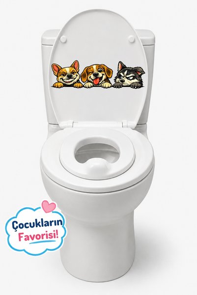 Echo Home Toilet Sticker Three Cute Dogs: Sneaky, Winking, and Grumpy Fun Bathroom Sticker Set