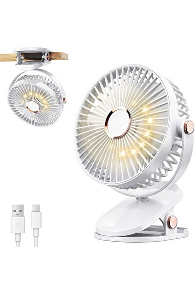 ROCK POW Portable Clip on Fan with LED Lights, Battery Operated USB Desk Fan ...