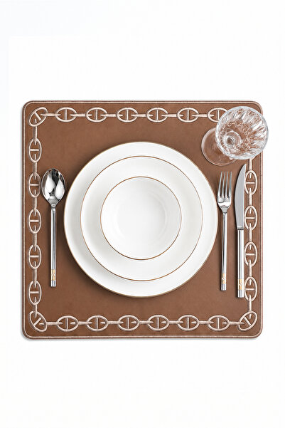 Evien Home Embroidered Leather American Service Set of 2 Double-Sided Square ...