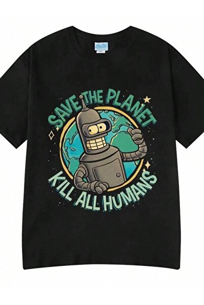 4CR Funny With Robot Save The Planet Kill All Humans Graphic Print, Fashionab...