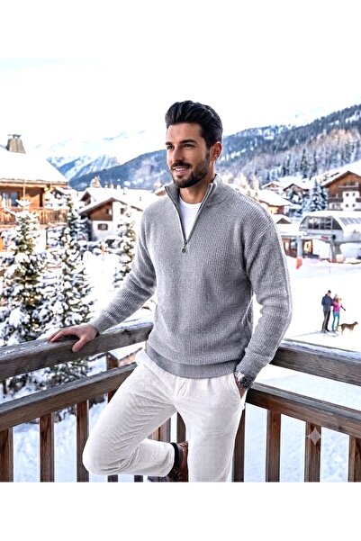 ixir Men's Winter 100% Cotton Stand-Up Collar Thick Knitwear Sweater Premium ...