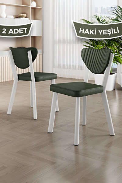 Canisa Fubi Serisi 2 Adet Haki Yeşil Deri Mutfak,Cafe, Restaurant Sandalyesi ...