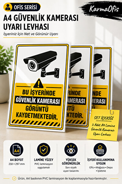 KarmaOfis Πινακίδα προειδοποίησης κάμερας ασφαλείας A4 από PVC με πλαστικοποι...