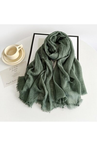 STARSTAR Women's cotton-linen scarf off-white 185x90cm tassel vintage.