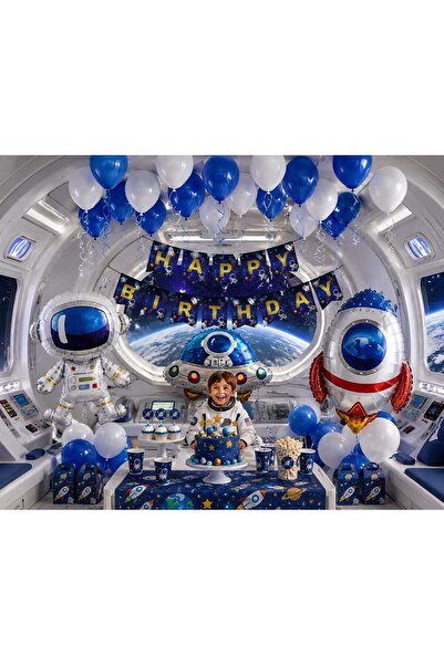 Partixa Uzay Macerası Temalı Doğum Günü Seti / Astronot-UFO-Roket Folyo Balon...