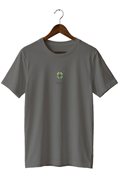 WİDİ Four Leaf Clover Lucky You Printed Unisex T-Shirt Minimal Cotton Crew Ne...