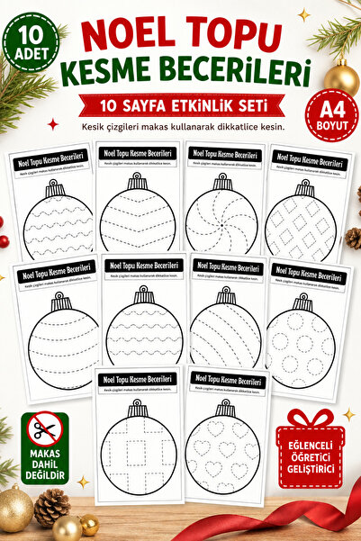 Organik Yolda Christmas Ball Cutting Skills Activity |   10 Sheets A4 Cutting...