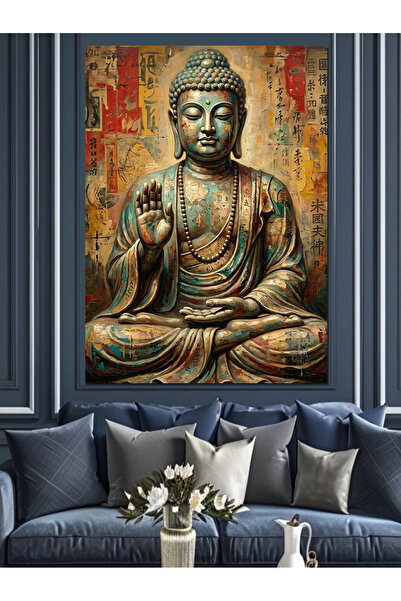 Artmeg Statuia lui Buddha din aur, pânză decorativă cu tematică de pace - Tab...