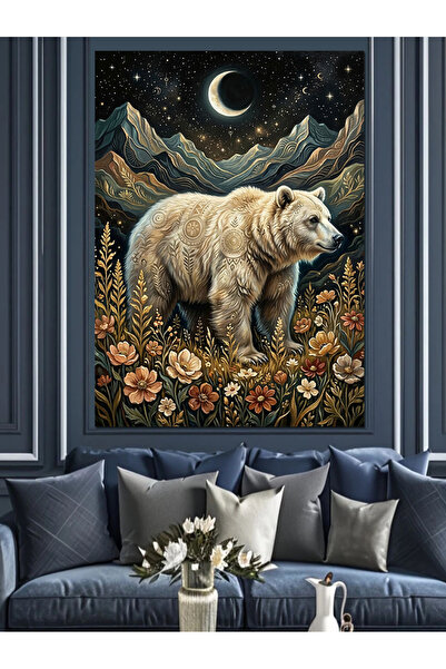 Artmeg Pânză decorativă Urs polar sub Lună - Tablou din lemn MDF