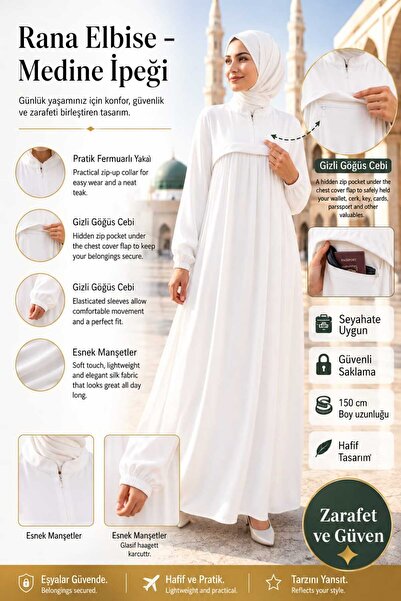 Şahane Umrah and Hajj Dress Medina Silk with Zipper and Hidden Pockets