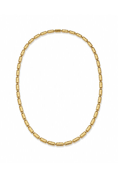 14K Gold Renk Dikdörtgen Detaylı CM Kolye – 45 cm + 2 cm